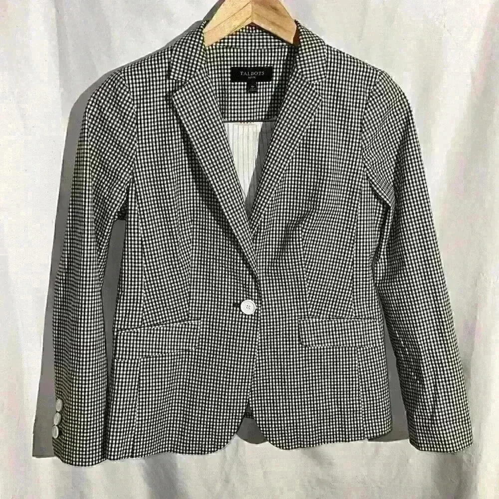 Talbots Petites Blazer Jacket Women’s 4p Black/white Lined